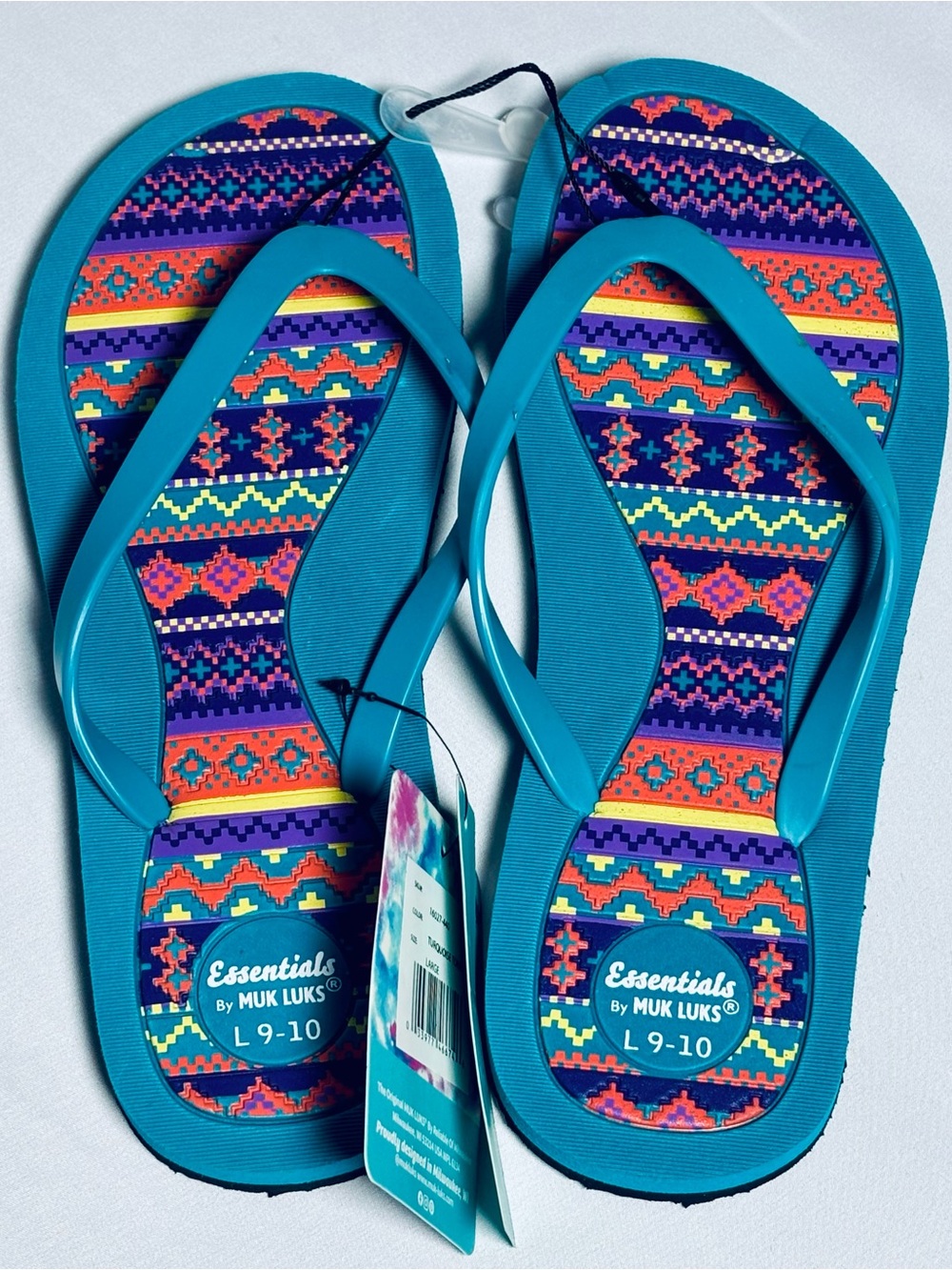 Muk Luks Essentials Peri Flip Flops Women's Large (9-10) Turquoise Tonic NEW